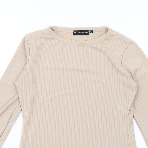 PRETTYLITTLETHING Womens Beige Polyester Basic T-Shirt Size 10 Round Neck