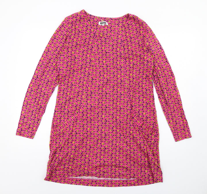 Mistral Womens Pink Geometric Cotton A-Line Size 10 Round Neck Pullover
