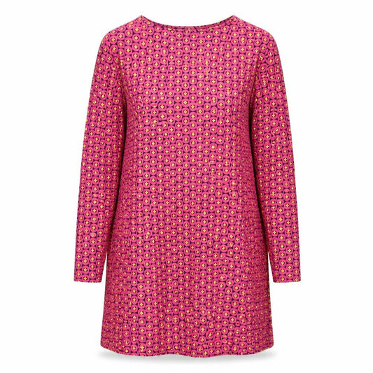 Front view of Mistral women’s pink geometric cotton a-line, size UK 10, round neck pullover