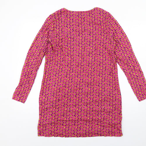 Mistral Womens Pink Geometric Cotton A-Line Size 10 Round Neck Pullover