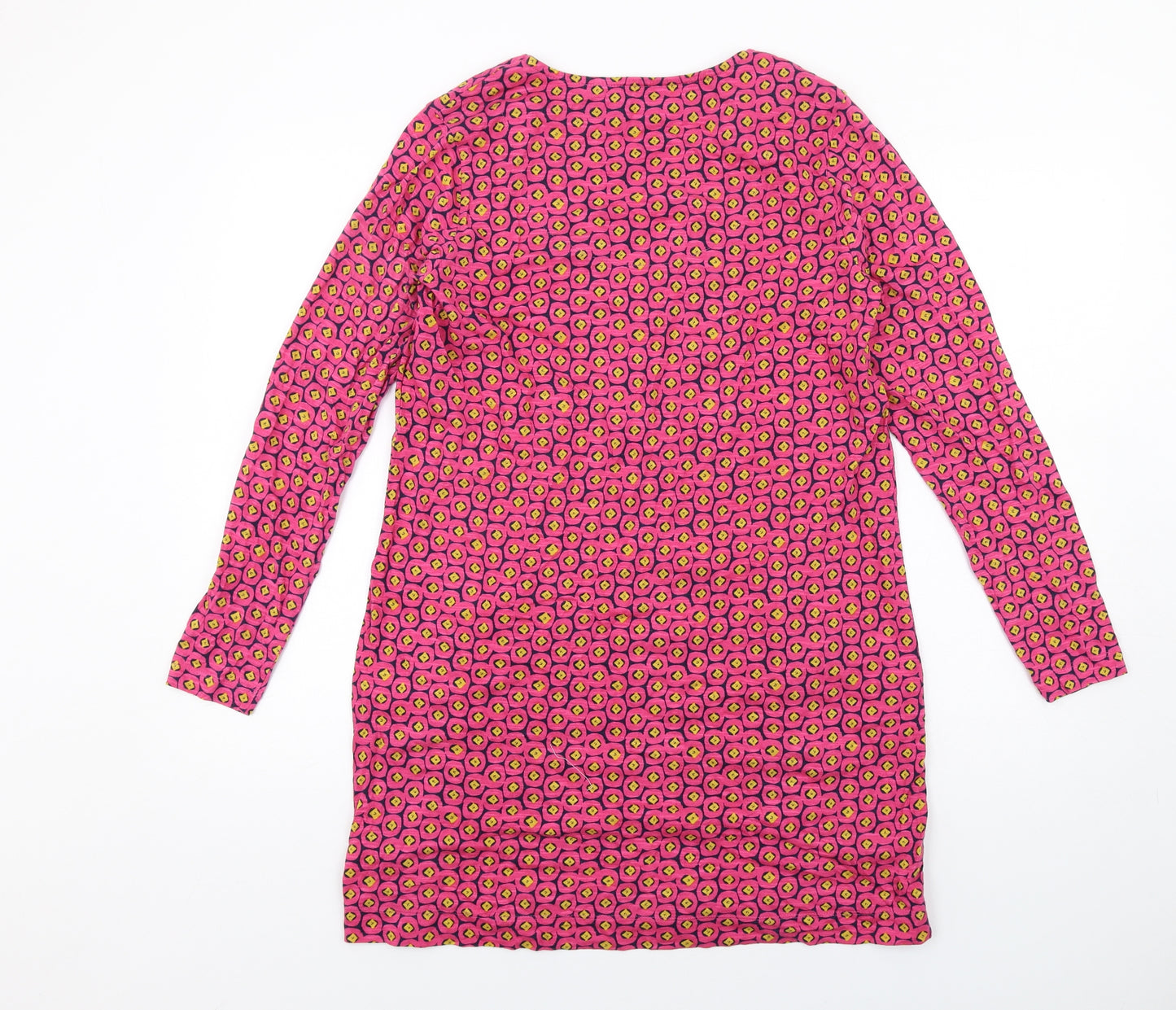 Mistral Womens Pink Geometric Cotton A-Line Size 10 Round Neck Pullover