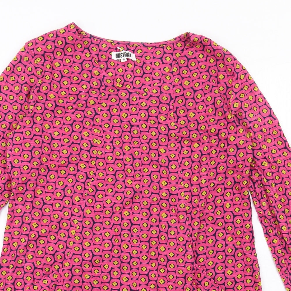 Mistral Womens Pink Geometric Cotton A-Line Size 10 Round Neck Pullover
