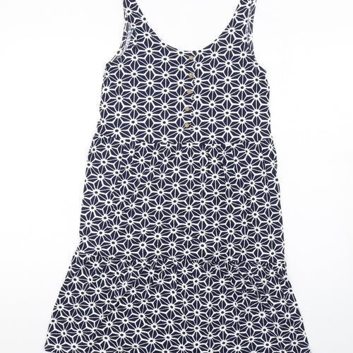 NEXT Womens Blue Geometric Viscose Tank Dress Size 6 Scoop Neck Pullover