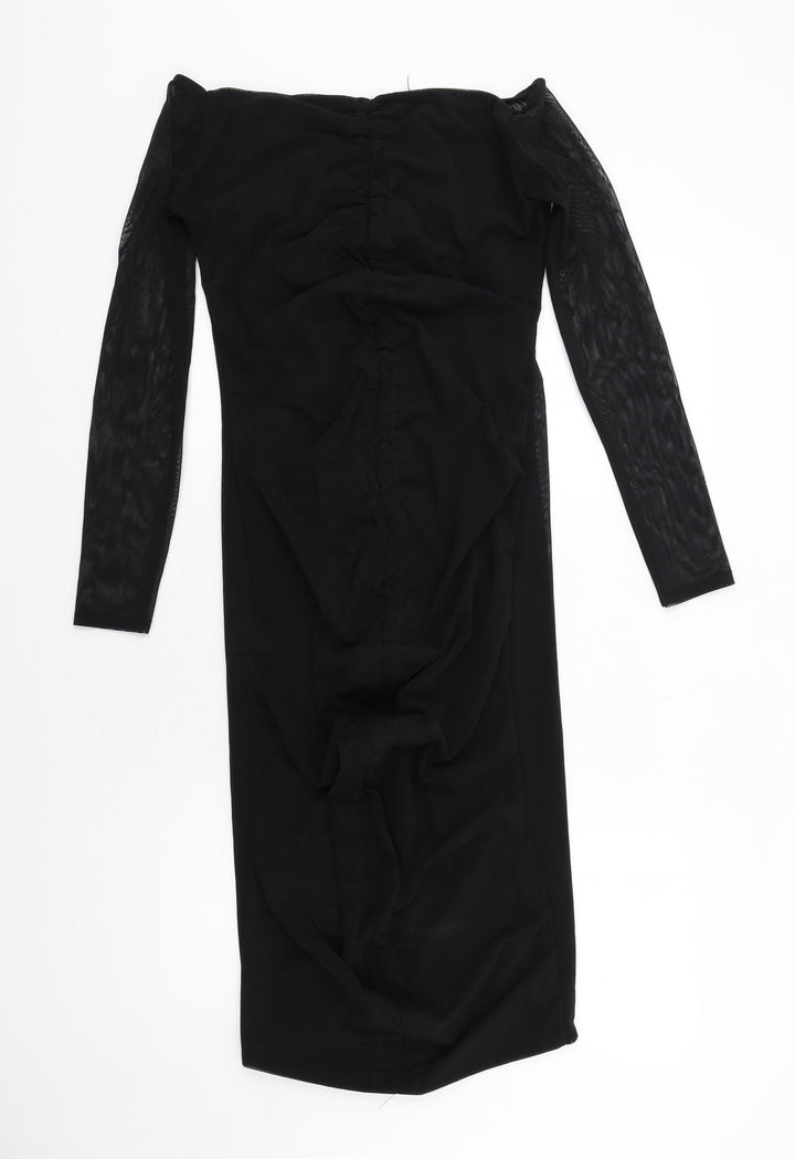 PRETTYLITTLETHING Womens Black Polyester Bodycon Size 12 Off the Shoulder Pullover