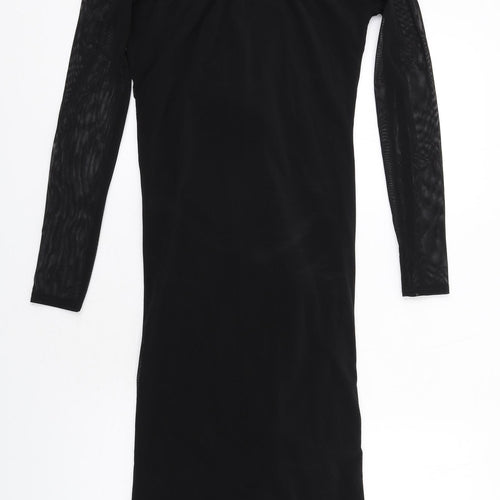 PRETTYLITTLETHING Womens Black Polyester Bodycon Size 12 Off the Shoulder Pullover