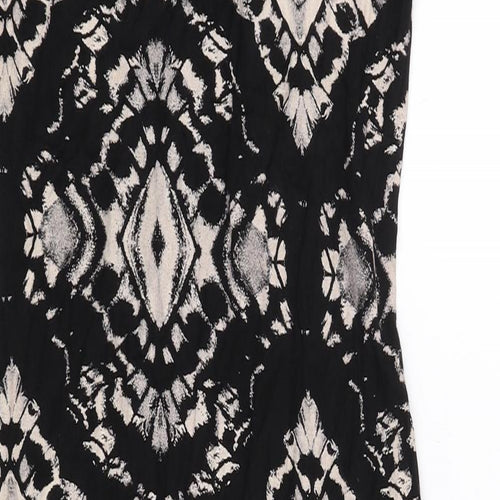 Quiz Womens Black Geometric Viscose Bodycon Size 8 Round Neck Pullover