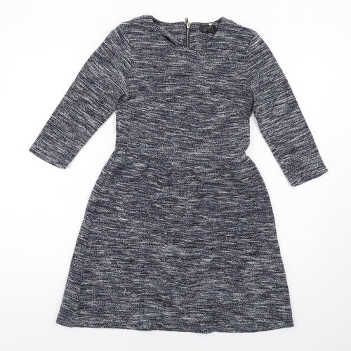 Topshop Womens Blue Cotton Fit & Flare Size 10 Round Neck Zip
