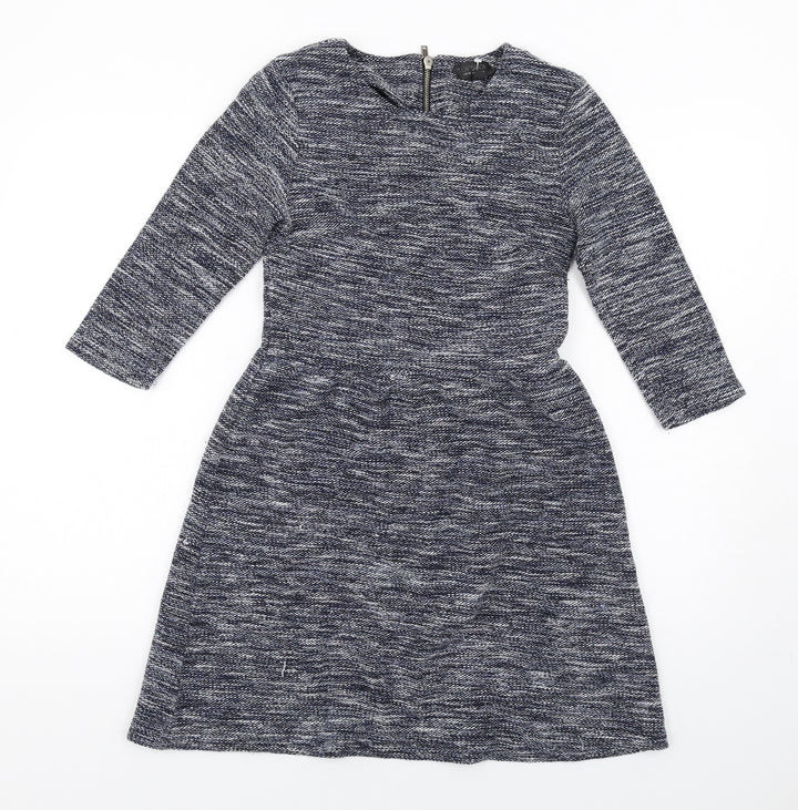 Topshop Womens Blue Cotton Fit & Flare Size 10 Round Neck Zip