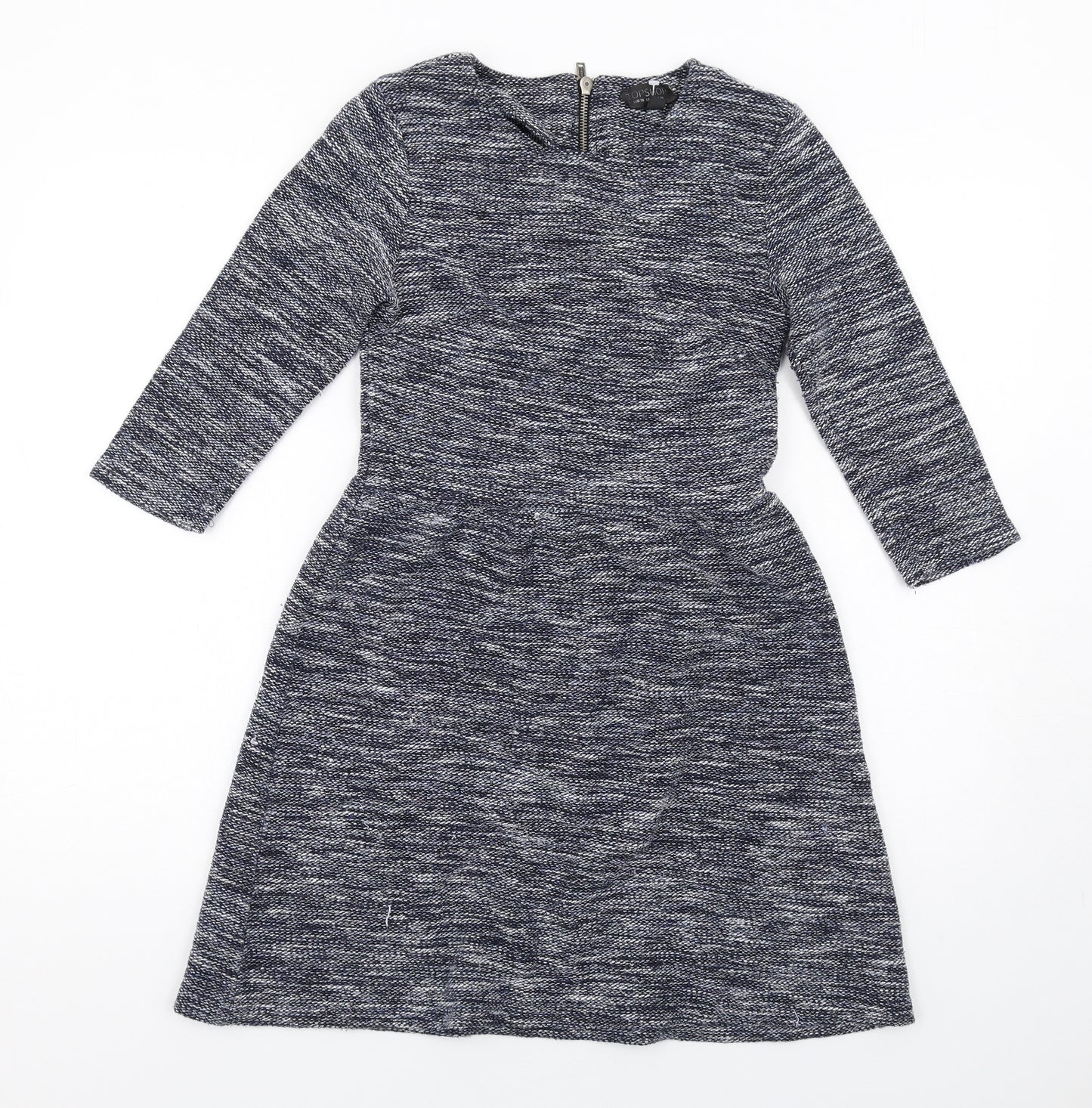 Topshop Womens Blue Cotton Fit & Flare Size 10 Round Neck Zip