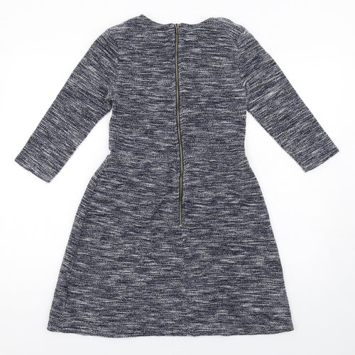 Topshop Womens Blue Cotton Fit & Flare Size 10 Round Neck Zip