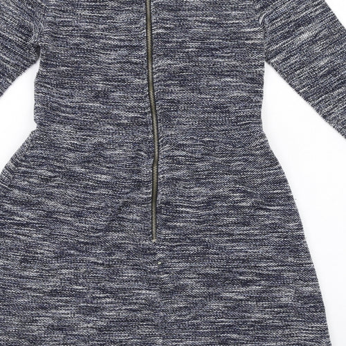 Topshop Womens Blue Cotton Fit & Flare Size 10 Round Neck Zip