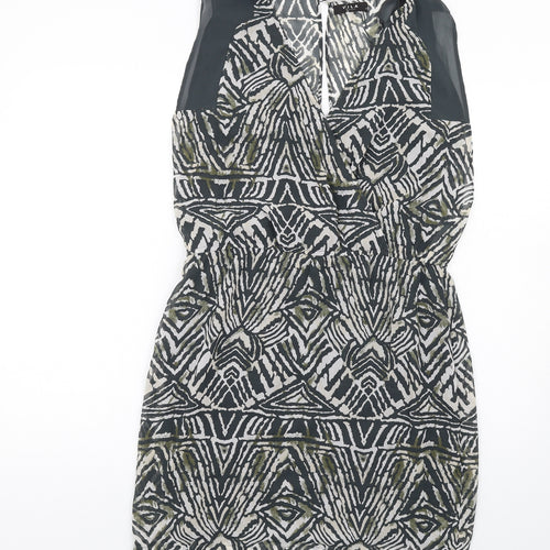 VILA Womens Grey Geometric Polyester A-Line Size M V-Neck Button