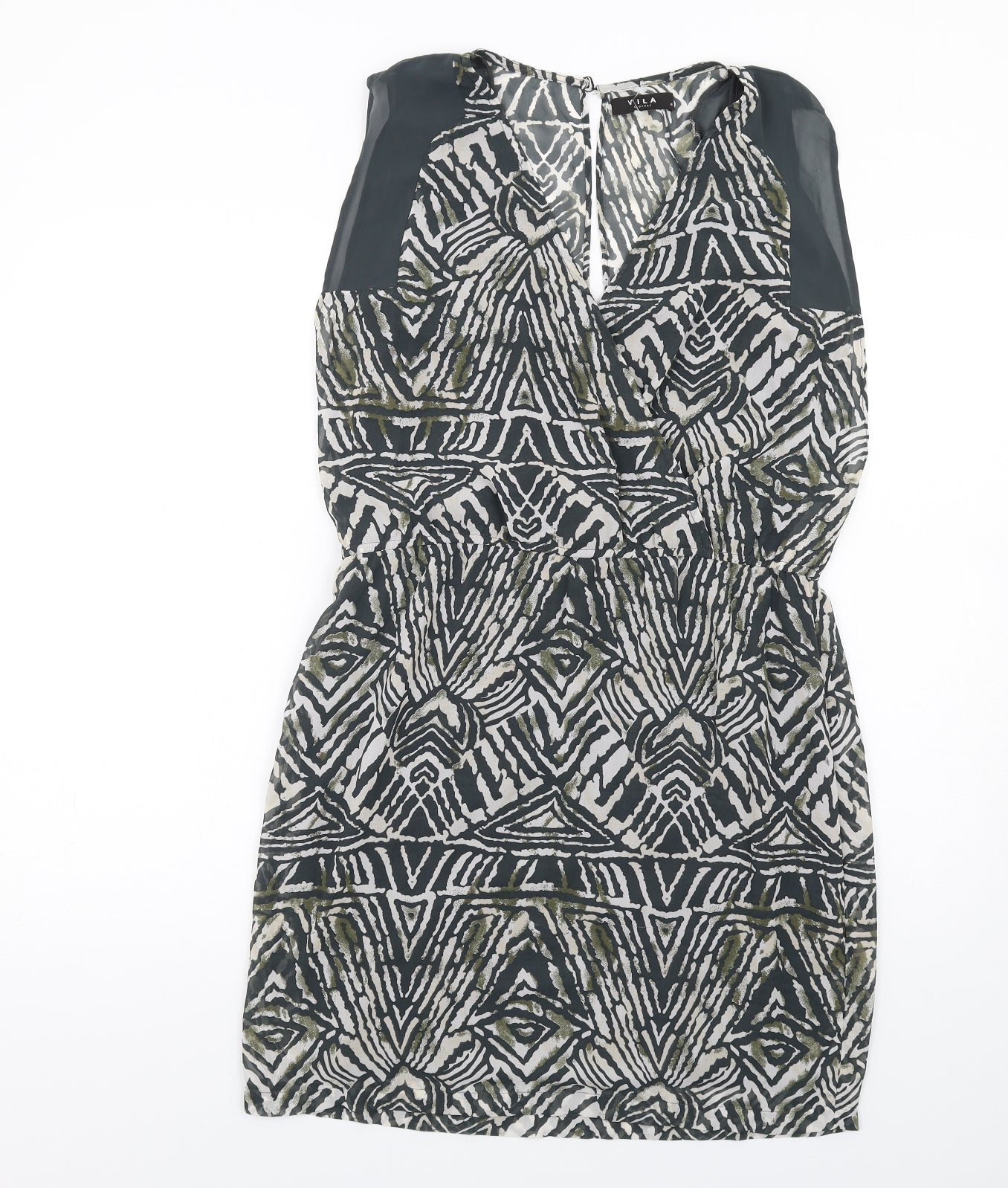 VILA Womens Grey Geometric Polyester A-Line Size M V-Neck Button