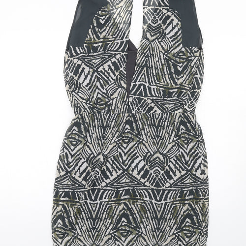 VILA Womens Grey Geometric Polyester A-Line Size M V-Neck Button