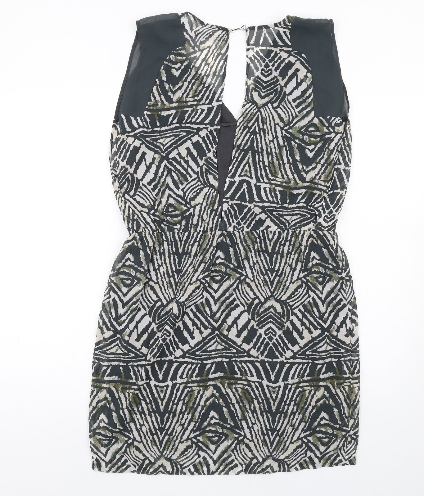 VILA Womens Grey Geometric Polyester A-Line Size M V-Neck Button