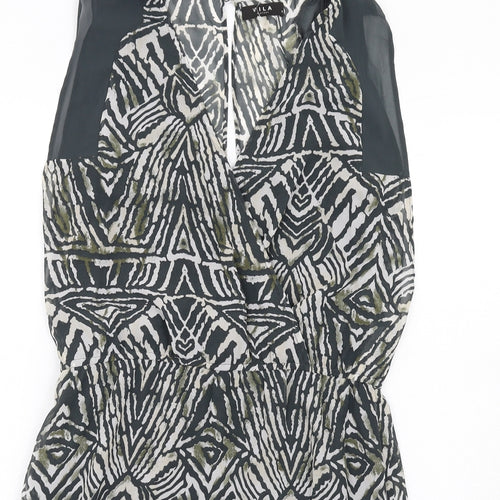 VILA Womens Grey Geometric Polyester A-Line Size M V-Neck Button