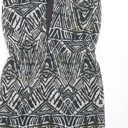 VILA Womens Grey Geometric Polyester A-Line Size M V-Neck Button