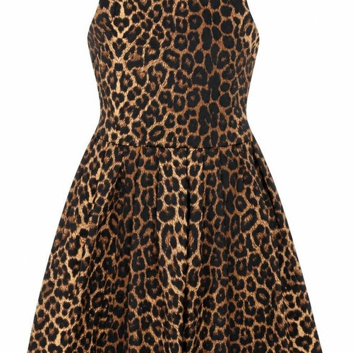 Oasis Womens Brown Animal Print Polyester A-Line Size 10 Round Neck Zip - Leopard Print Mesh Back