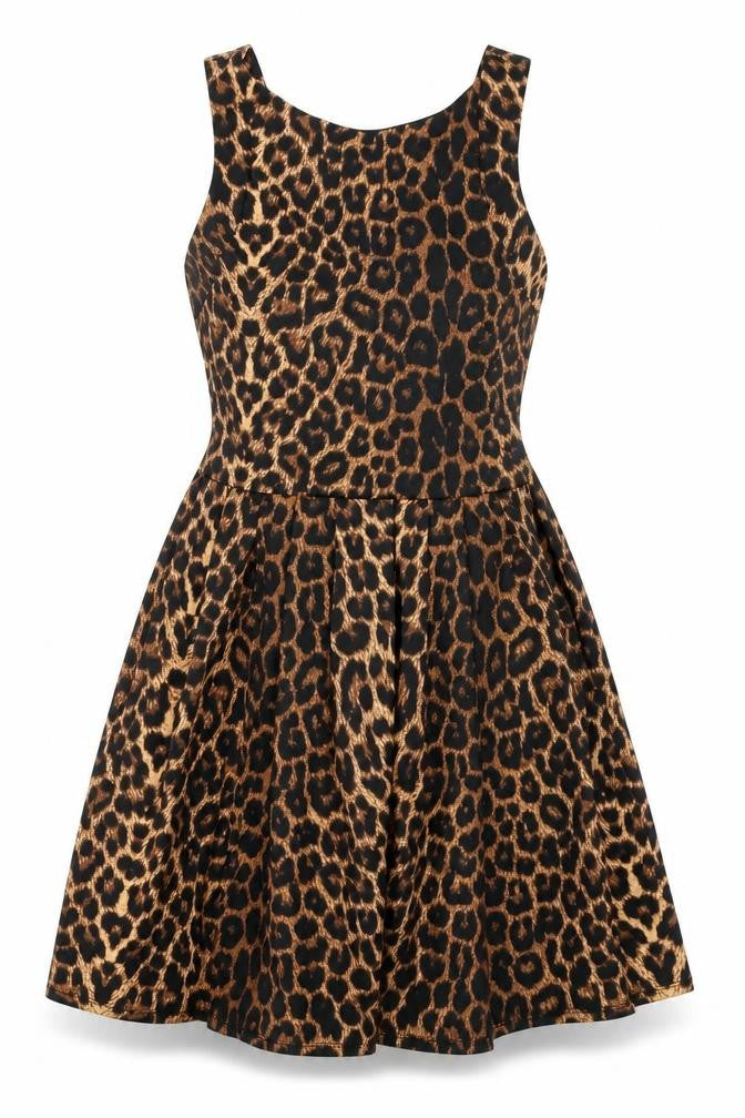 Oasis Womens Brown Animal Print Polyester A-Line Size 10 Round Neck Zip - Leopard Print Mesh Back