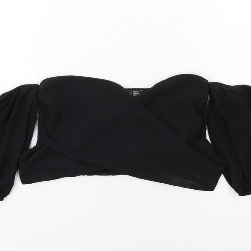 Boohoo Womens Black Polyester Cropped T-Shirt Size 10 Off the Shoulder