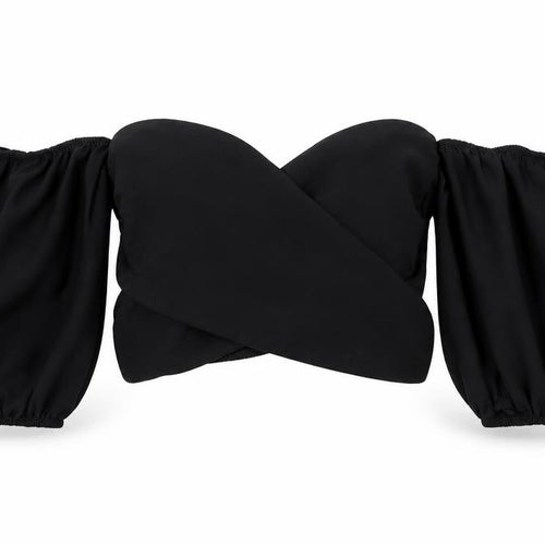 Boohoo Womens Black Polyester Cropped T-Shirt Size 10 Off the Shoulder