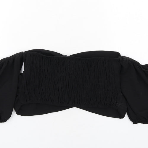 Boohoo Womens Black Polyester Cropped T-Shirt Size 10 Off the Shoulder