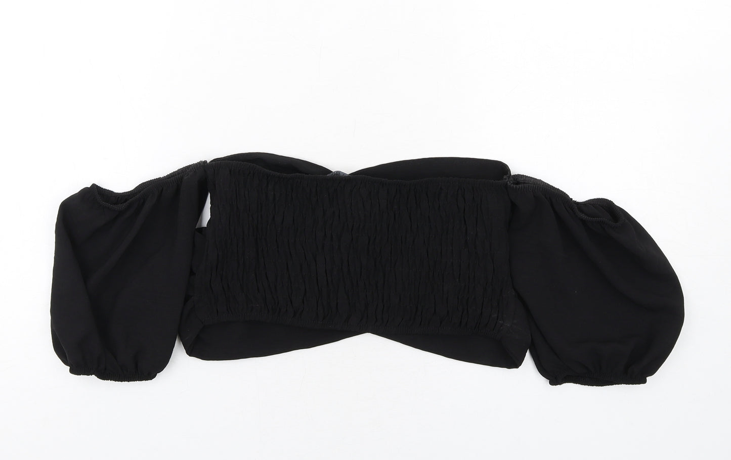 Boohoo Womens Black Polyester Cropped T-Shirt Size 10 Off the Shoulder