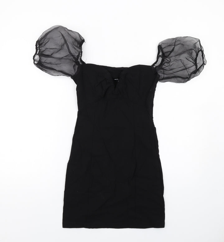 New Look Womens Black Viscose Mini Size 10 V-Neck Zip