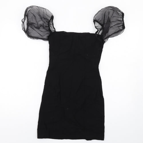 New Look Womens Black Viscose Mini Size 10 V-Neck Zip