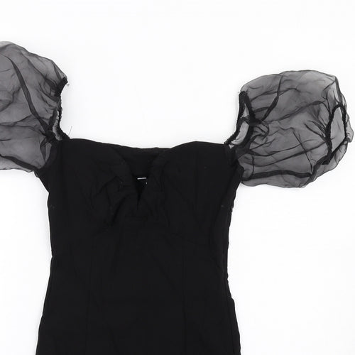 New Look Womens Black Viscose Mini Size 10 V-Neck Zip