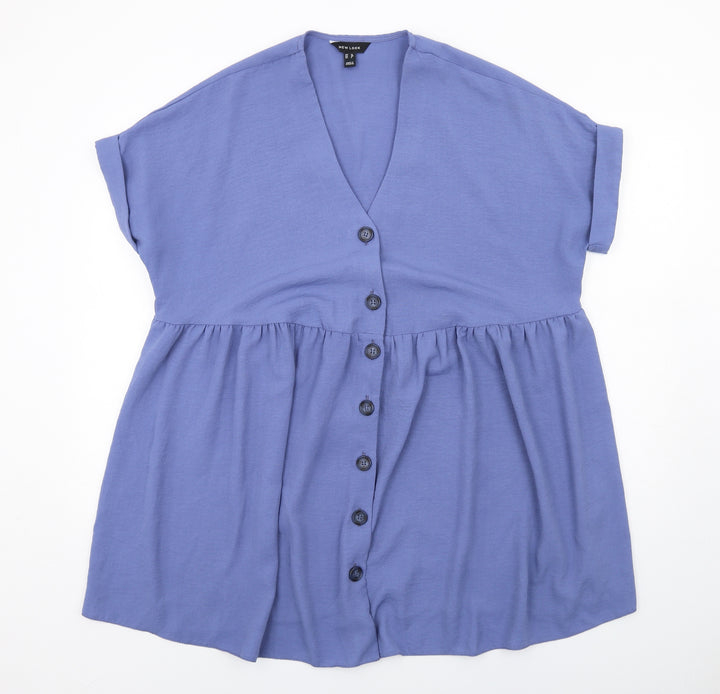New Look Womens Blue Polyester Fit & Flare Size 12 V-Neck Button