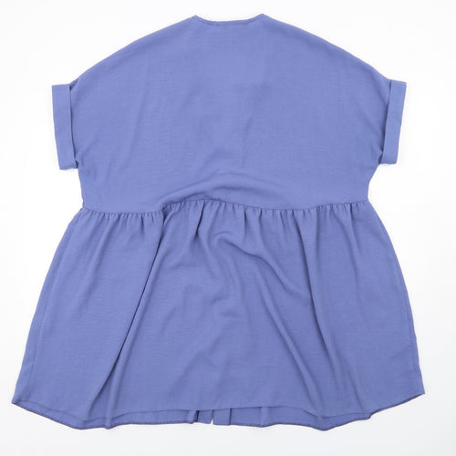 New Look Womens Blue Polyester Fit & Flare Size 12 V-Neck Button