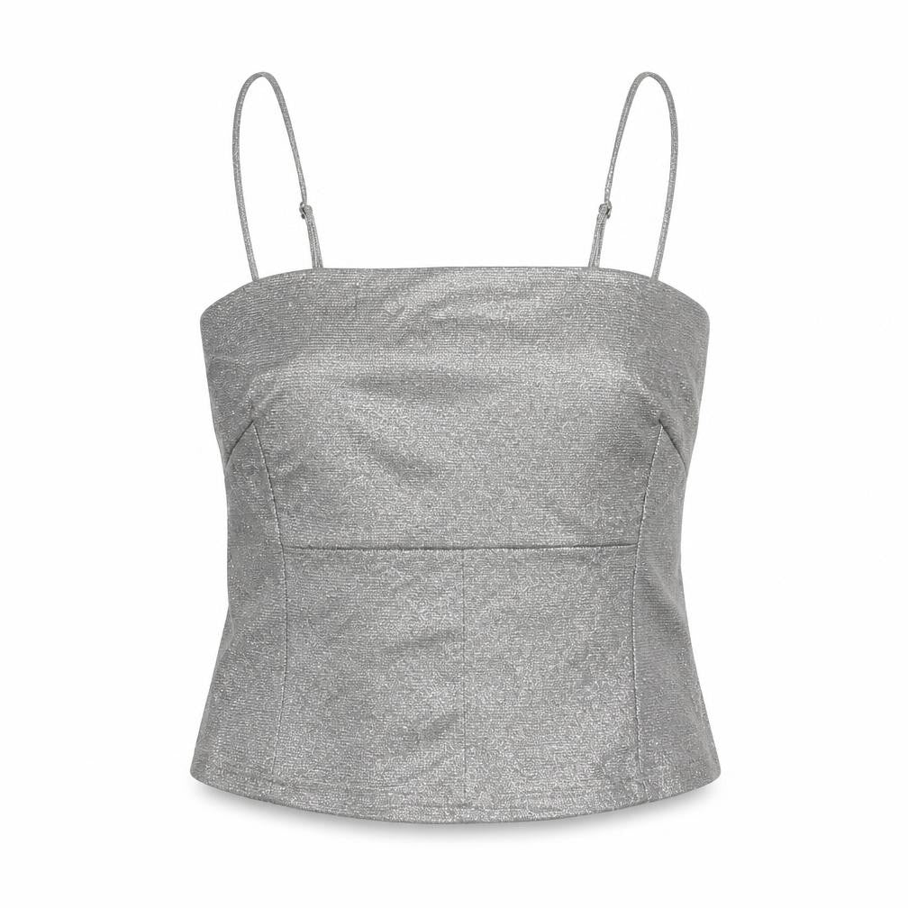 Sparkle & Fade Womens Silver Polyester Camisole T-Shirt Size S Square Neck
