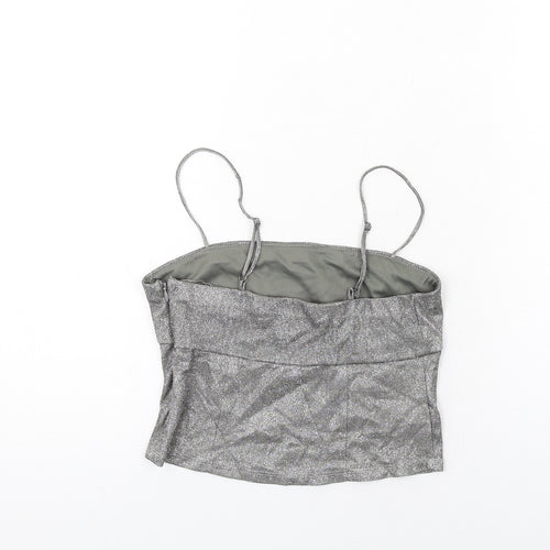 Sparkle & Fade Womens Silver Polyester Camisole T-Shirt Size S Square Neck