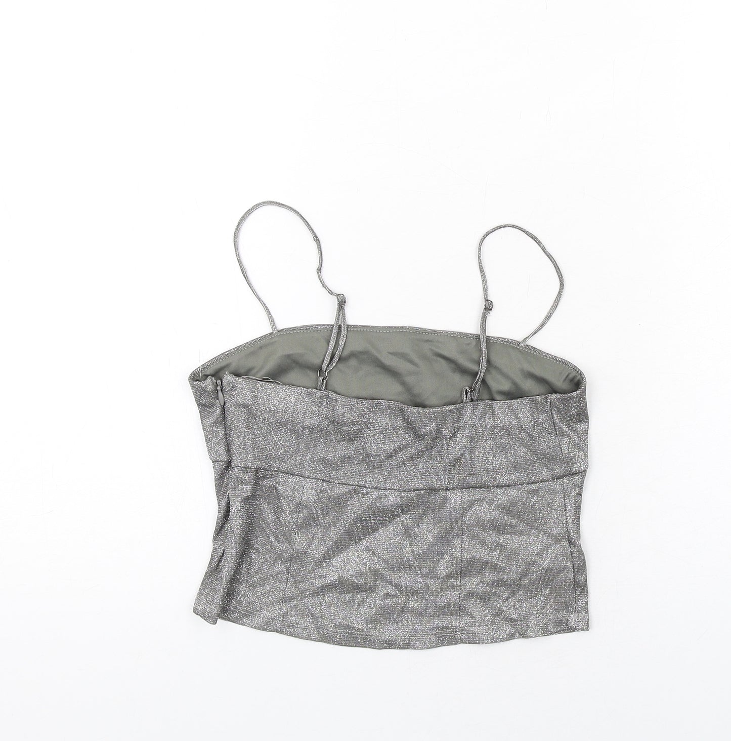 Sparkle & Fade Womens Silver Polyester Camisole T-Shirt Size S Square Neck