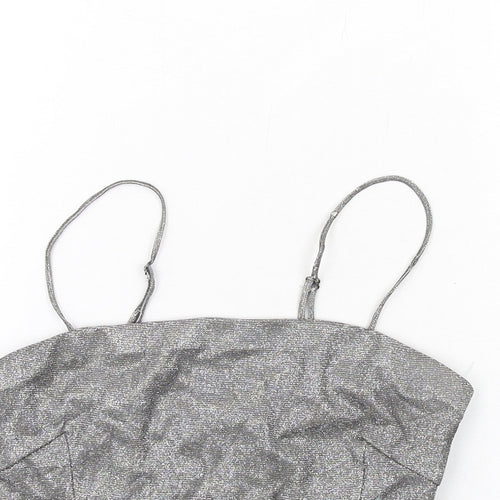 Sparkle & Fade Womens Silver Polyester Camisole T-Shirt Size S Square Neck