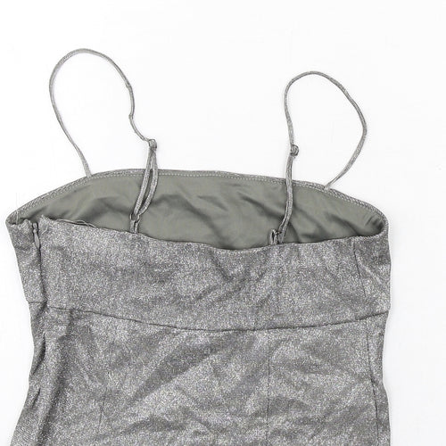 Sparkle & Fade Womens Silver Polyester Camisole T-Shirt Size S Square Neck