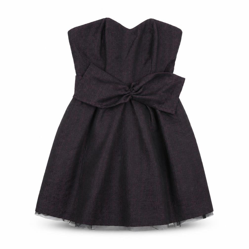 Front view of Next women’s black polyester ball gown, size UK 6, sweetheart zip