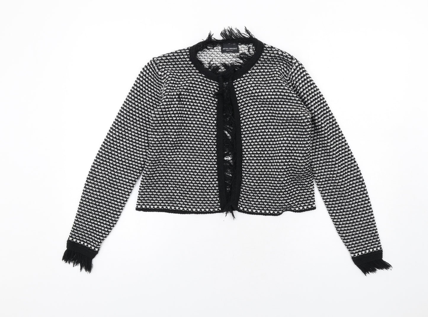 James Lakeland Womens Black Geometric Jacket Size 14 Hook & Eye