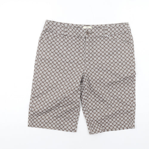 St. John's Bay Womens Brown Geometric Cotton Bermuda Shorts Size 8 L11 in Regular Zip