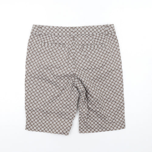 St. John's Bay Womens Brown Geometric Cotton Bermuda Shorts Size 8 L11 in Regular Zip