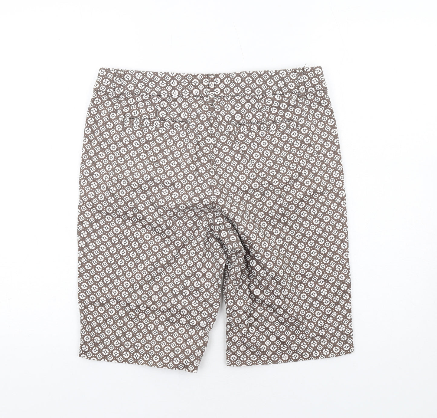 St. John's Bay Womens Brown Geometric Cotton Bermuda Shorts Size 8 L11 in Regular Zip