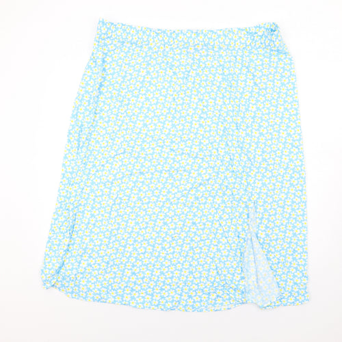 Marks and Spencer Womens Blue Floral Viscose A-Line Skirt Size 24