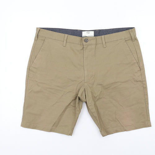 Marks and Spencer Mens Brown Cotton Bermuda Shorts Size 38 in L10 in Regular Zip
