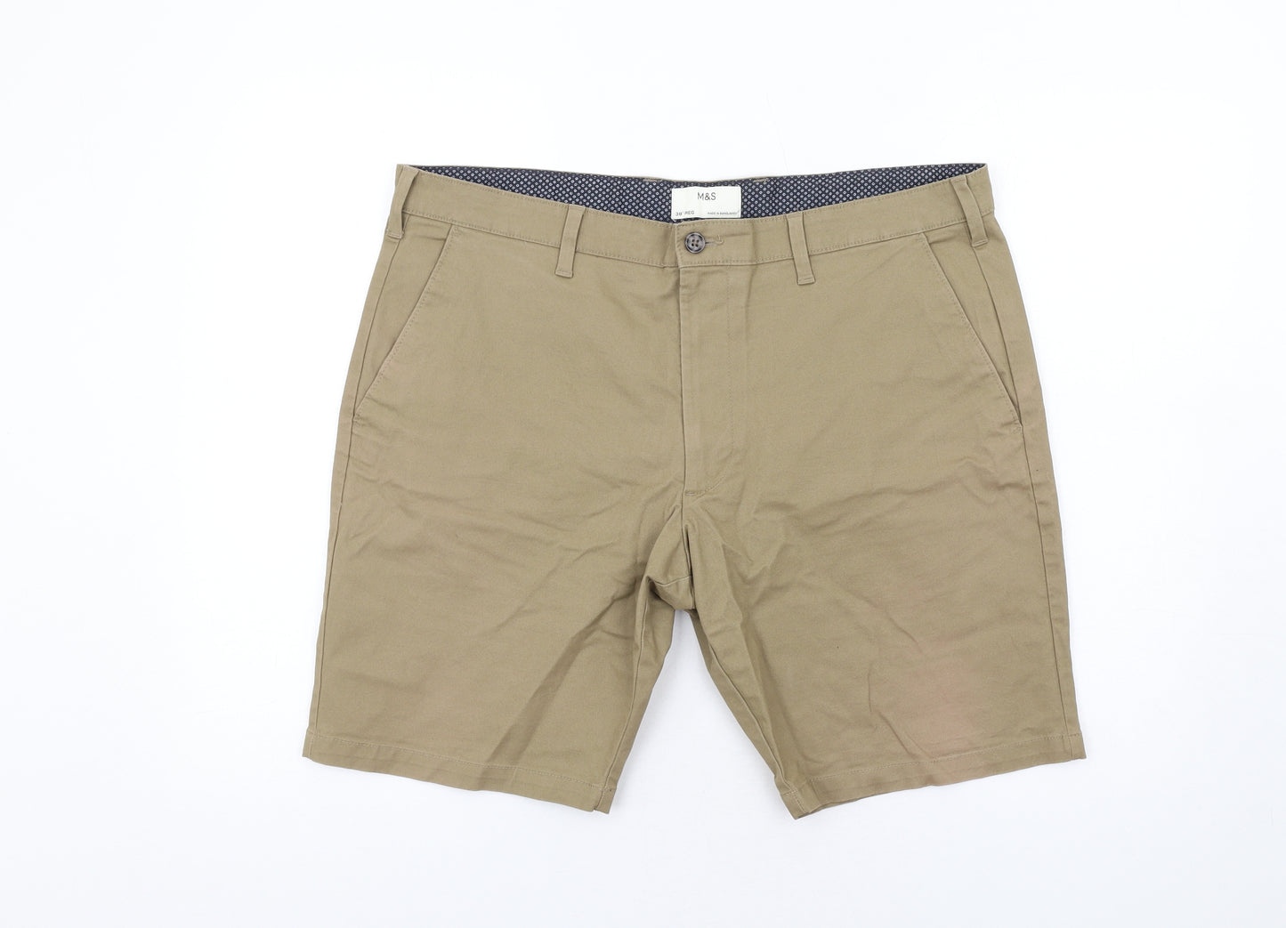 Marks and Spencer Mens Brown Cotton Bermuda Shorts Size 38 in L10 in Regular Zip