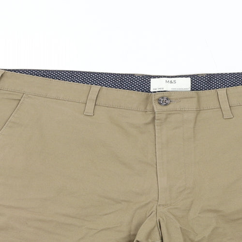 Marks and Spencer Mens Brown Cotton Bermuda Shorts Size 38 in L10 in Regular Zip