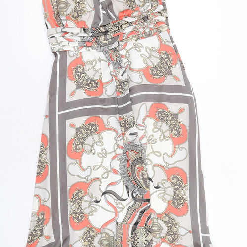 Debut Womens Multicoloured Geometric Polyester A-Line Size 10 V-Neck Zip