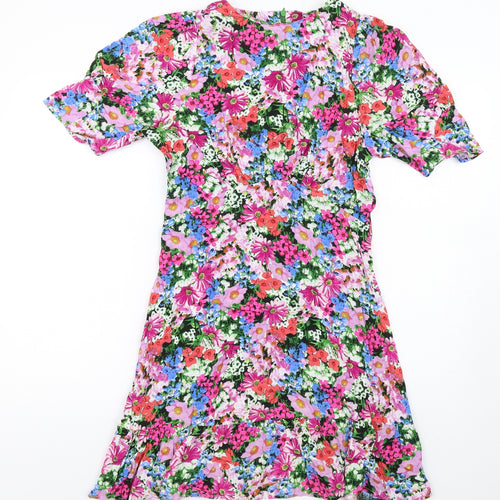Love & Roses Womens Multicoloured Floral Viscose A-Line Size 10 Round Neck Zip
