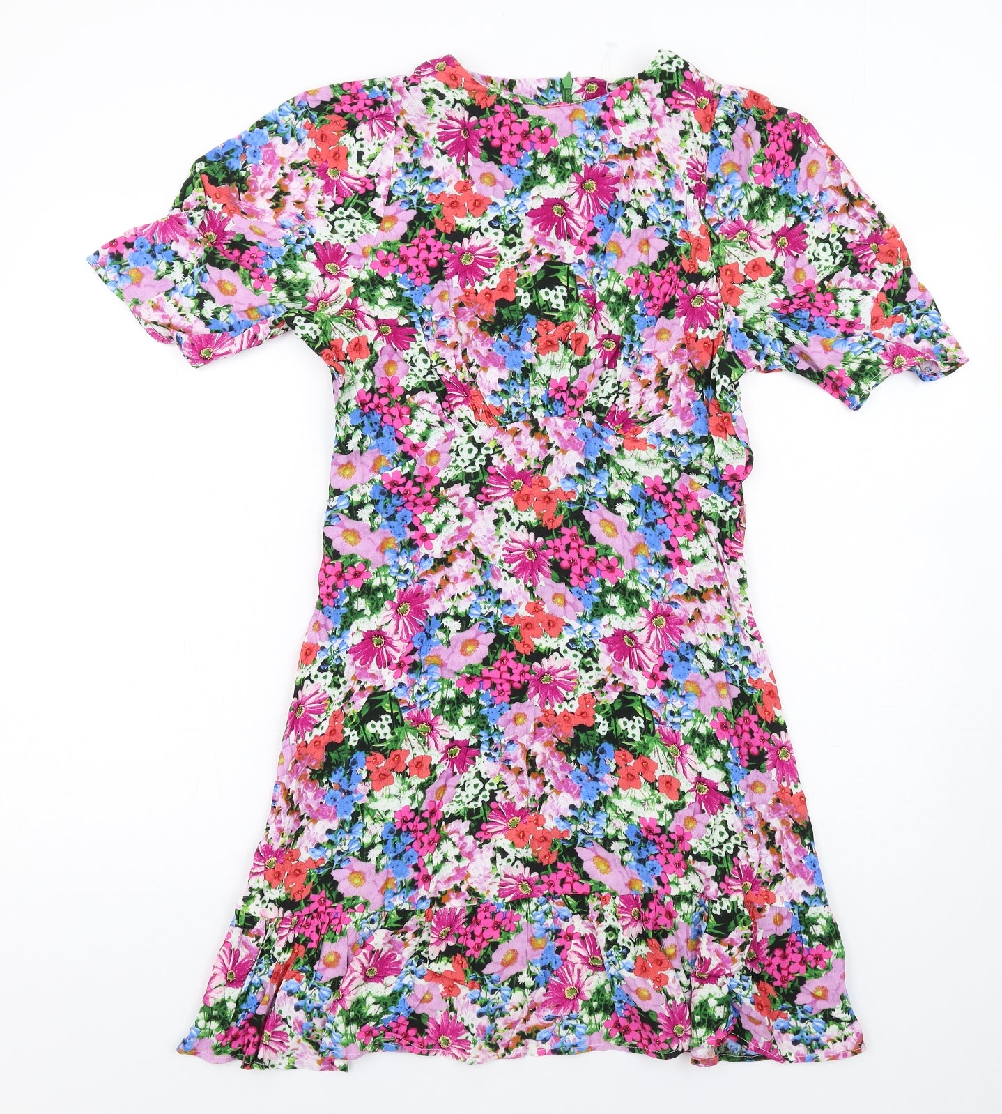 Love & Roses Womens Multicoloured Floral Viscose A-Line Size 10 Round Neck Zip