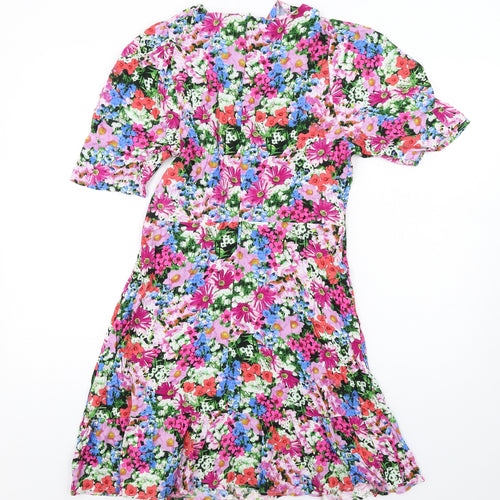 Love & Roses Womens Multicoloured Floral Viscose A-Line Size 10 Round Neck Zip